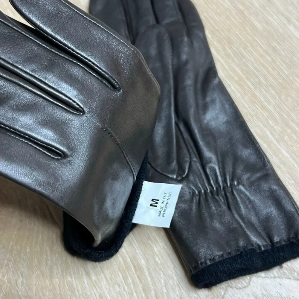 Vintage, Expresso Brown Genuine Leather Gloves, Knit Interior, Top Seam, Medium